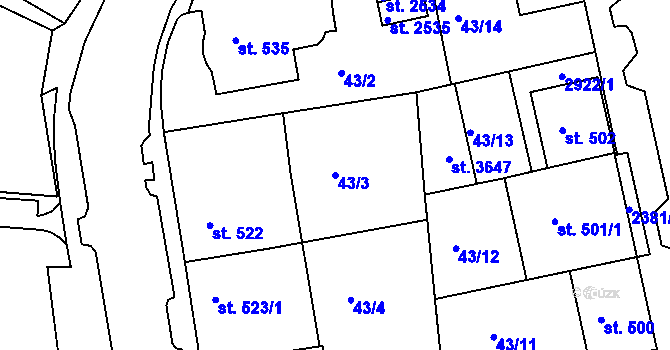 Parcela st. 43/3 v KÚ Vlašim, Katastrální mapa