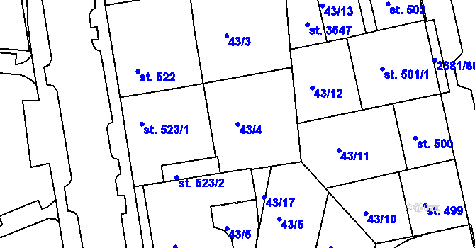 Parcela st. 43/4 v KÚ Vlašim, Katastrální mapa