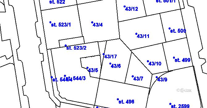 Parcela st. 43/17 v KÚ Vlašim, Katastrální mapa