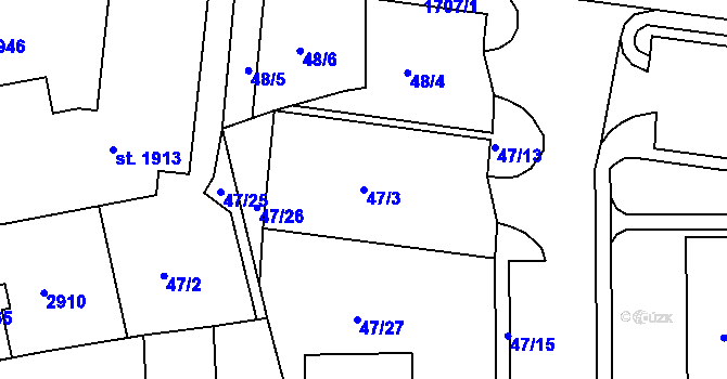 Parcela st. 47/3 v KÚ Vlašim, Katastrální mapa