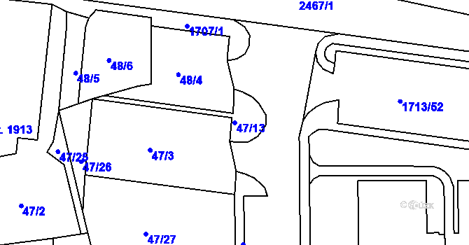 Parcela st. 47/13 v KÚ Vlašim, Katastrální mapa