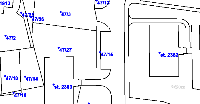 Parcela st. 47/15 v KÚ Vlašim, Katastrální mapa
