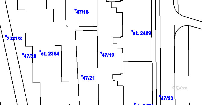 Parcela st. 47/19 v KÚ Vlašim, Katastrální mapa