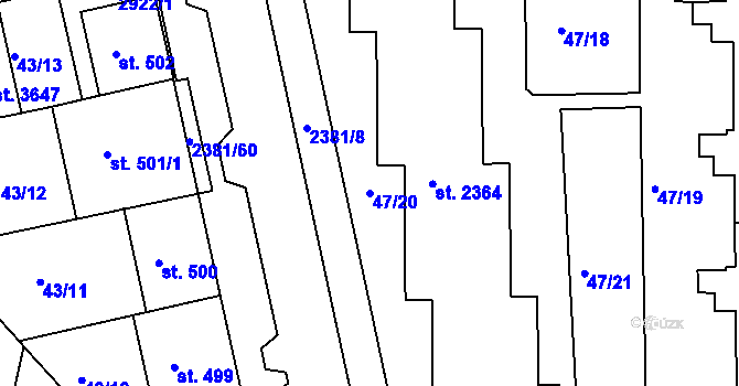 Parcela st. 47/20 v KÚ Vlašim, Katastrální mapa