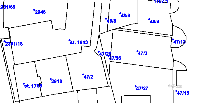 Parcela st. 47/25 v KÚ Vlašim, Katastrální mapa