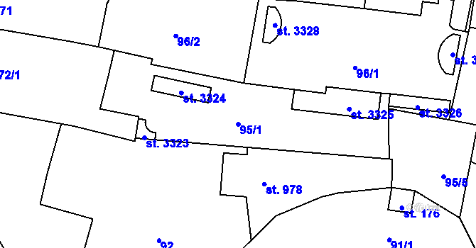 Parcela st. 95/1 v KÚ Vlašim, Katastrální mapa