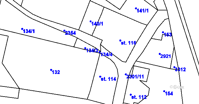 Parcela st. 134/4 v KÚ Vlašim, Katastrální mapa