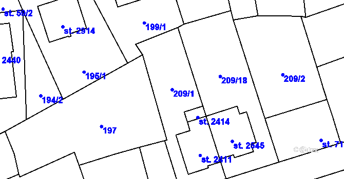 Parcela st. 209/1 v KÚ Vlašim, Katastrální mapa