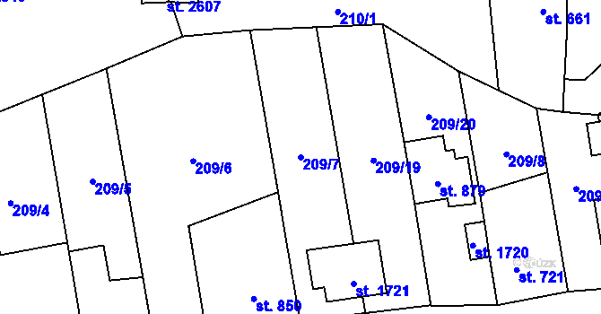 Parcela st. 209/7 v KÚ Vlašim, Katastrální mapa
