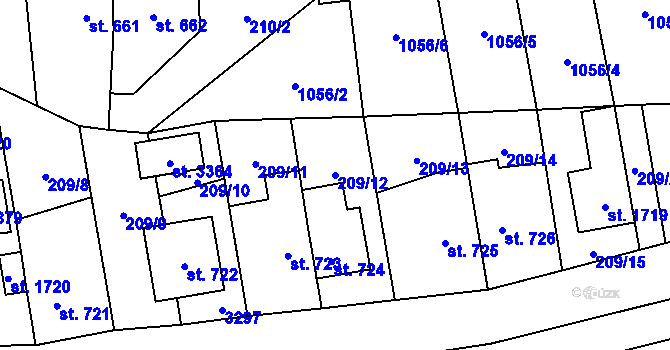 Parcela st. 209/12 v KÚ Vlašim, Katastrální mapa
