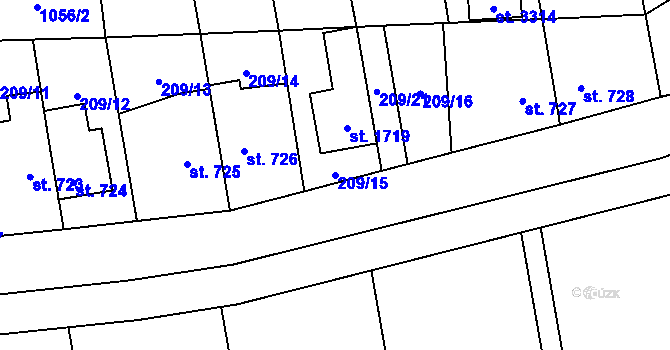 Parcela st. 209/15 v KÚ Vlašim, Katastrální mapa