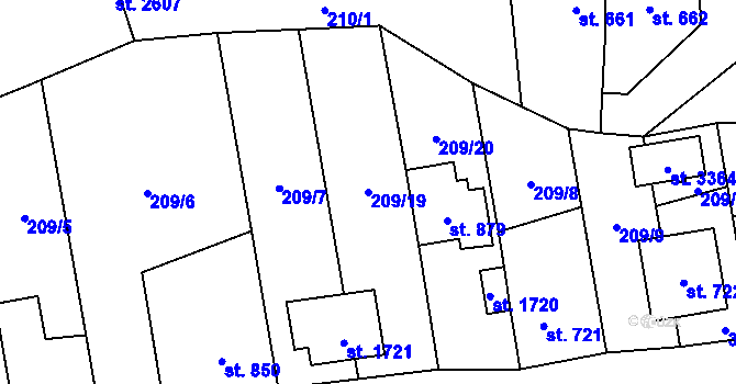 Parcela st. 209/19 v KÚ Vlašim, Katastrální mapa