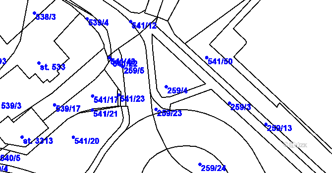 Parcela st. 259/4 v KÚ Vlašim, Katastrální mapa
