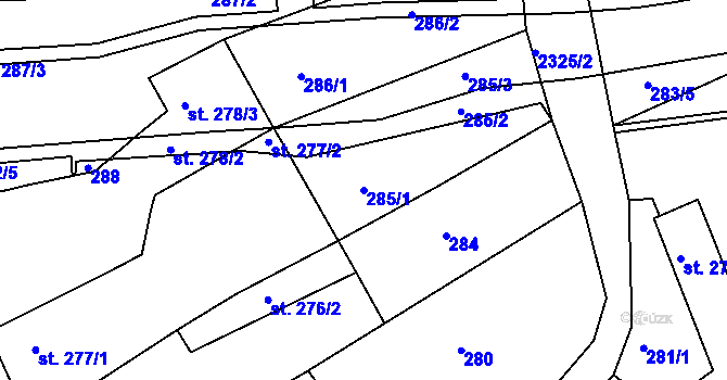 Parcela st. 285/1 v KÚ Vlašim, Katastrální mapa