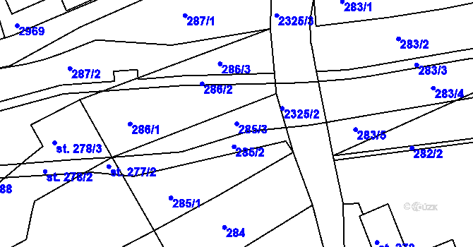 Parcela st. 285/3 v KÚ Vlašim, Katastrální mapa