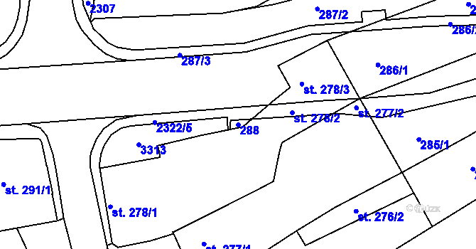 Parcela st. 288 v KÚ Vlašim, Katastrální mapa