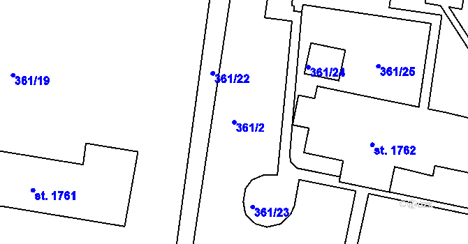 Parcela st. 361/2 v KÚ Vlašim, Katastrální mapa