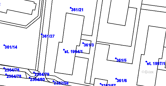 Parcela st. 361/3 v KÚ Vlašim, Katastrální mapa