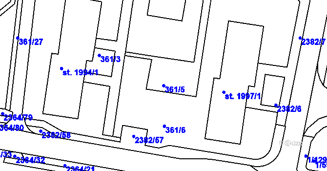 Parcela st. 361/5 v KÚ Vlašim, Katastrální mapa