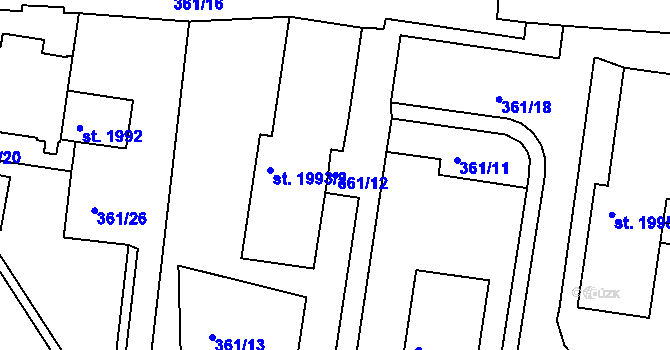 Parcela st. 361/12 v KÚ Vlašim, Katastrální mapa