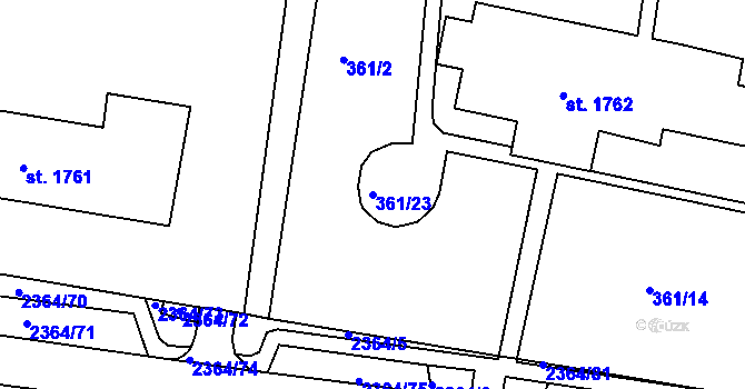 Parcela st. 361/23 v KÚ Vlašim, Katastrální mapa