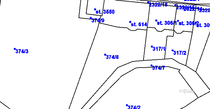 Parcela st. 374/8 v KÚ Vlašim, Katastrální mapa