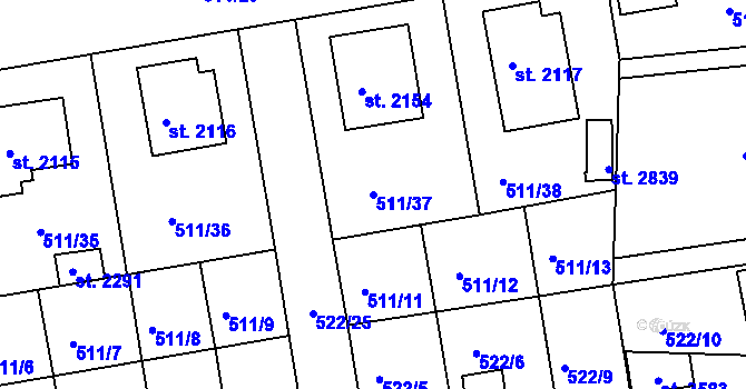 Parcela st. 511/37 v KÚ Vlašim, Katastrální mapa