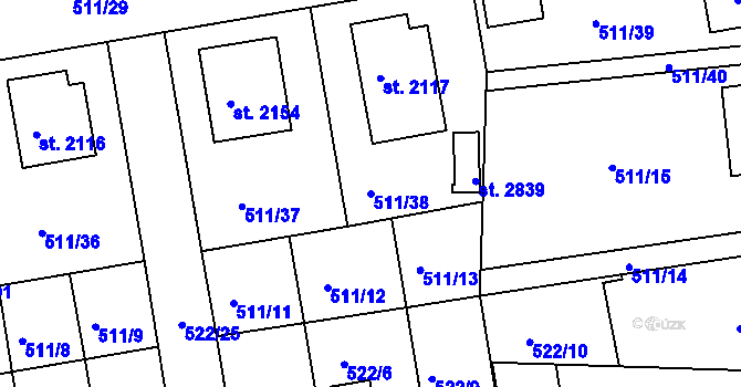 Parcela st. 511/38 v KÚ Vlašim, Katastrální mapa