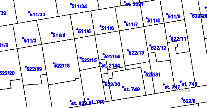 Parcela st. 522/14 v KÚ Vlašim, Katastrální mapa