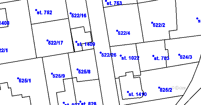 Parcela st. 522/26 v KÚ Vlašim, Katastrální mapa