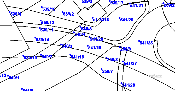 Parcela st. 541/19 v KÚ Vlašim, Katastrální mapa