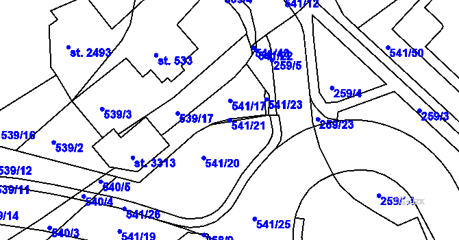 Parcela st. 541/21 v KÚ Vlašim, Katastrální mapa