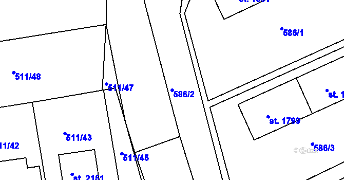 Parcela st. 586/2 v KÚ Vlašim, Katastrální mapa