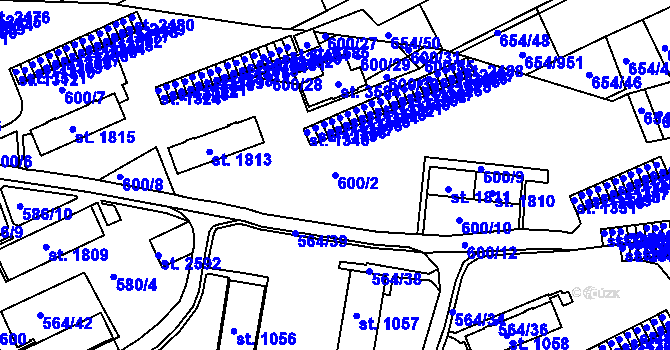 Parcela st. 600/2 v KÚ Vlašim, Katastrální mapa
