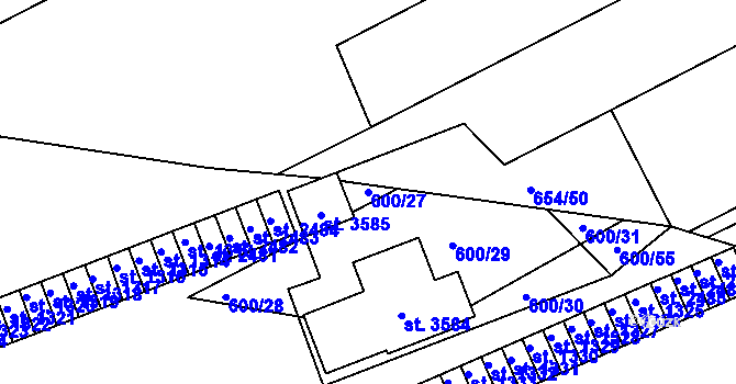 Parcela st. 600/27 v KÚ Vlašim, Katastrální mapa