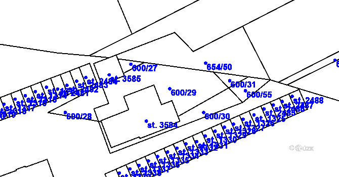 Parcela st. 600/29 v KÚ Vlašim, Katastrální mapa