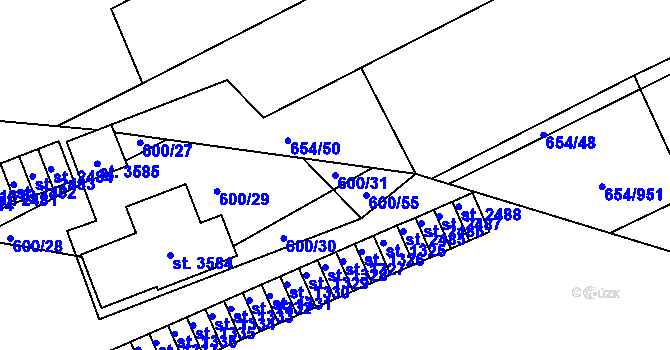 Parcela st. 600/31 v KÚ Vlašim, Katastrální mapa
