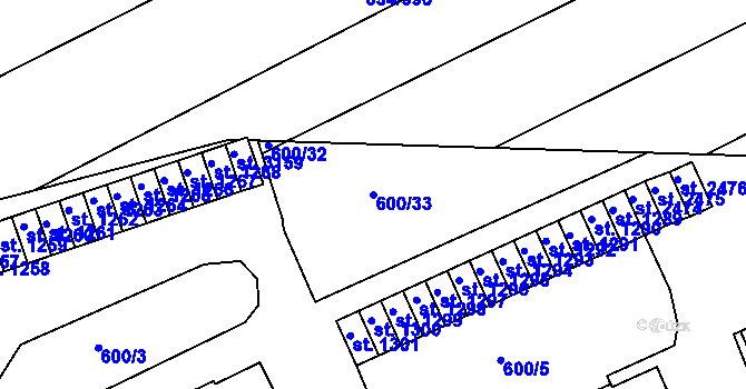 Parcela st. 600/33 v KÚ Vlašim, Katastrální mapa