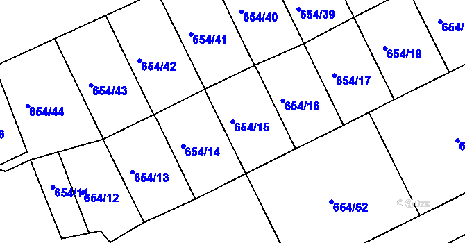 Parcela st. 654/15 v KÚ Vlašim, Katastrální mapa
