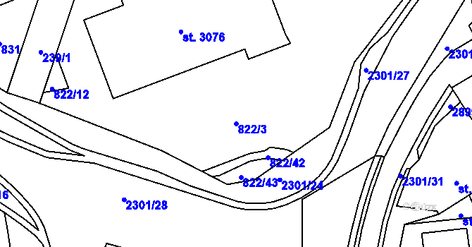 Parcela st. 822/3 v KÚ Vlašim, Katastrální mapa