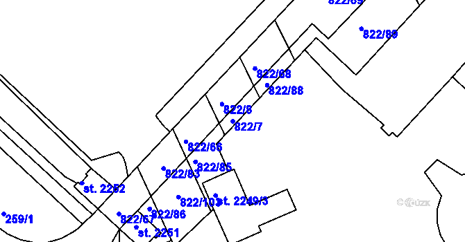 Parcela st. 822/7 v KÚ Vlašim, Katastrální mapa