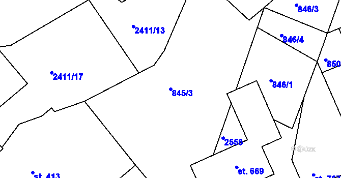 Parcela st. 845/3 v KÚ Vlašim, Katastrální mapa