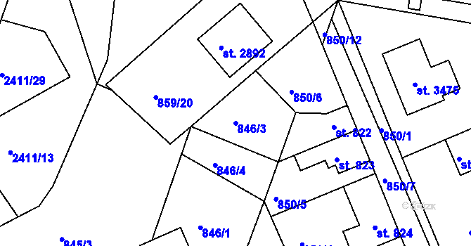 Parcela st. 846/3 v KÚ Vlašim, Katastrální mapa