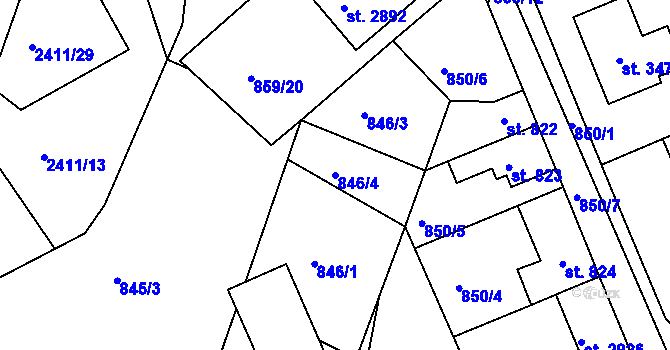 Parcela st. 846/4 v KÚ Vlašim, Katastrální mapa