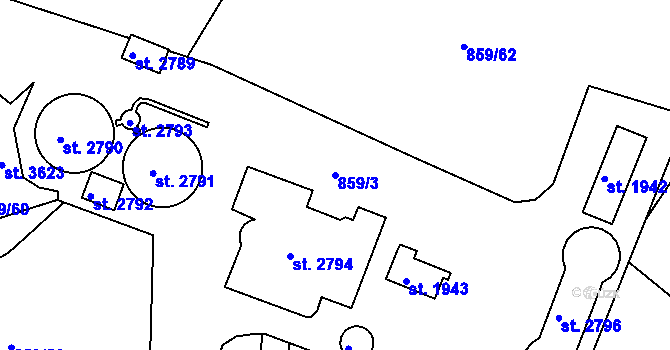 Parcela st. 859/3 v KÚ Vlašim, Katastrální mapa