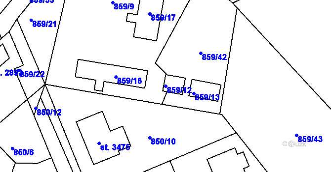 Parcela st. 859/12 v KÚ Vlašim, Katastrální mapa