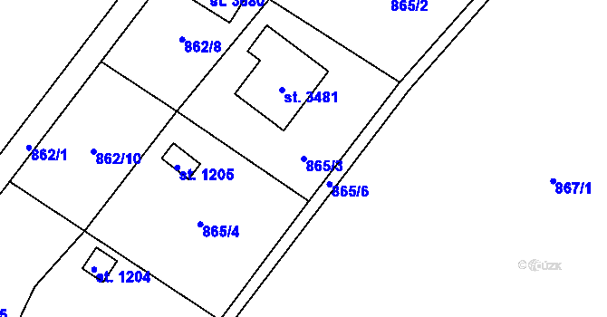 Parcela st. 865/3 v KÚ Vlašim, Katastrální mapa