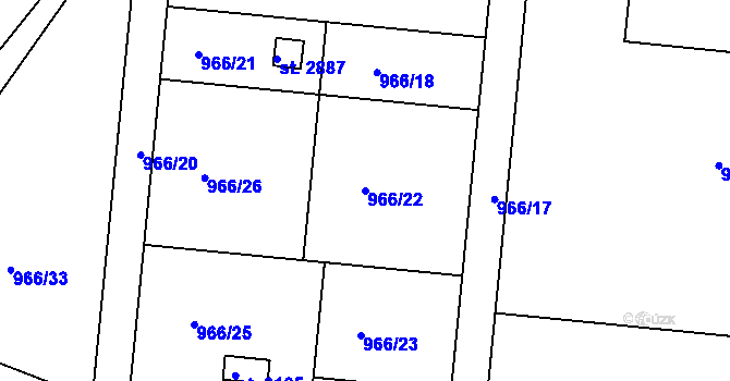 Parcela st. 966/22 v KÚ Vlašim, Katastrální mapa