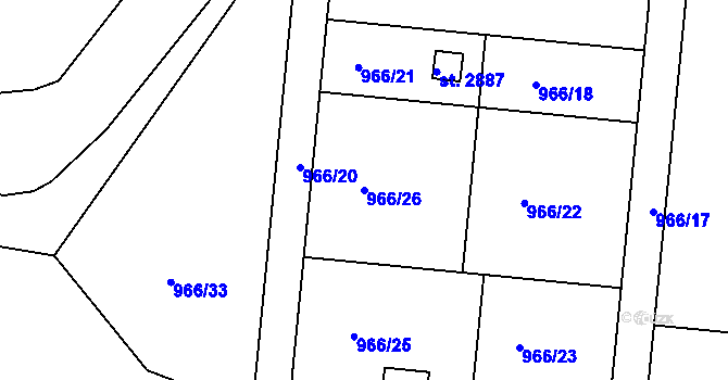Parcela st. 966/26 v KÚ Vlašim, Katastrální mapa