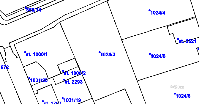 Parcela st. 1024/3 v KÚ Vlašim, Katastrální mapa